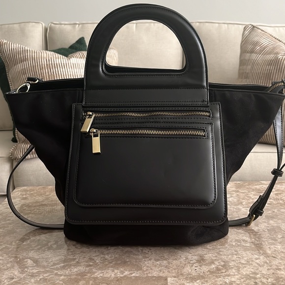 Anthropologie black suede Tote bag crossbody - Picture 4 of 8